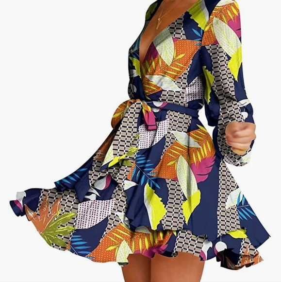 Women's Dress Deep V-Neck long sleeve - Picture 7 of 8